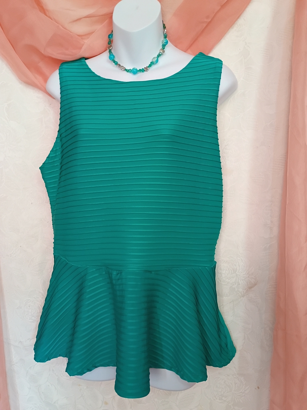Bisou Bisou Ladies Teal Sleeveless Peplum Top Sz Lg